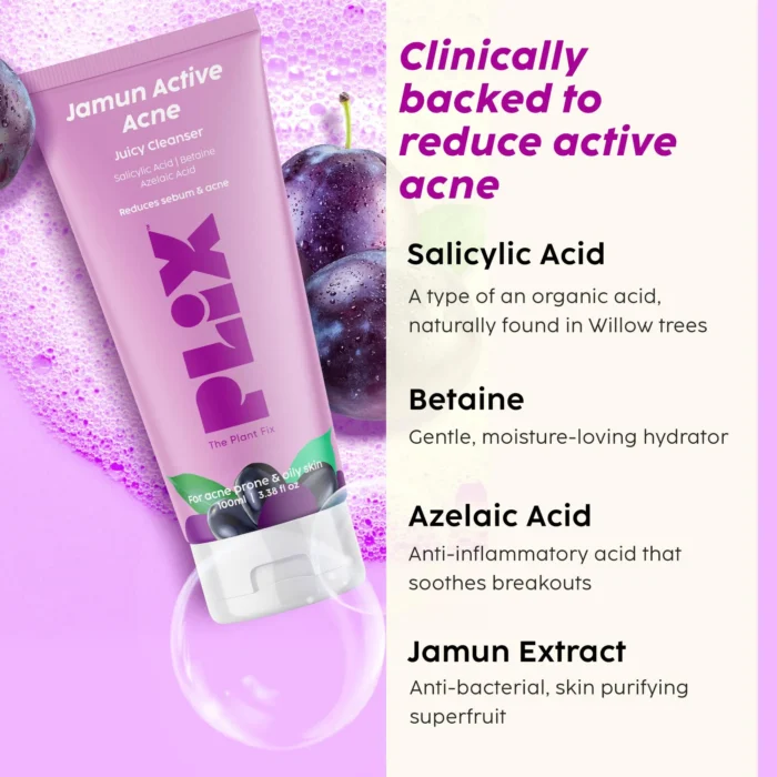 Plix Jamun Salicylic Acid Cleanser Gel for Active Acne & Oil Control - Image 4