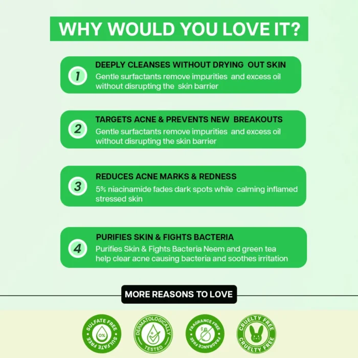 Jovees Derma Green Tea & 2% Salicylic Acid Acne Control Cleanser Face Wash - Image 3