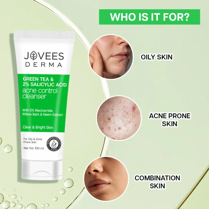 Jovees Derma Green Tea & 2% Salicylic Acid Acne Control Cleanser Face Wash - Image 4