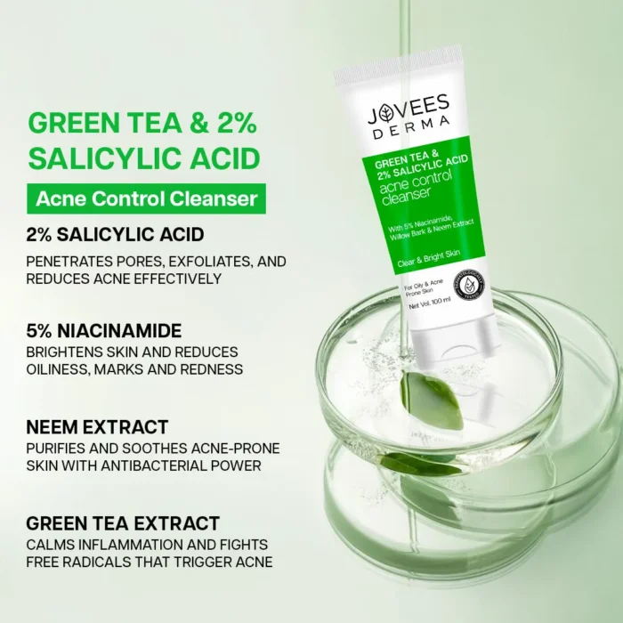 Jovees Derma Green Tea & 2% Salicylic Acid Acne Control Cleanser Face Wash - Image 5