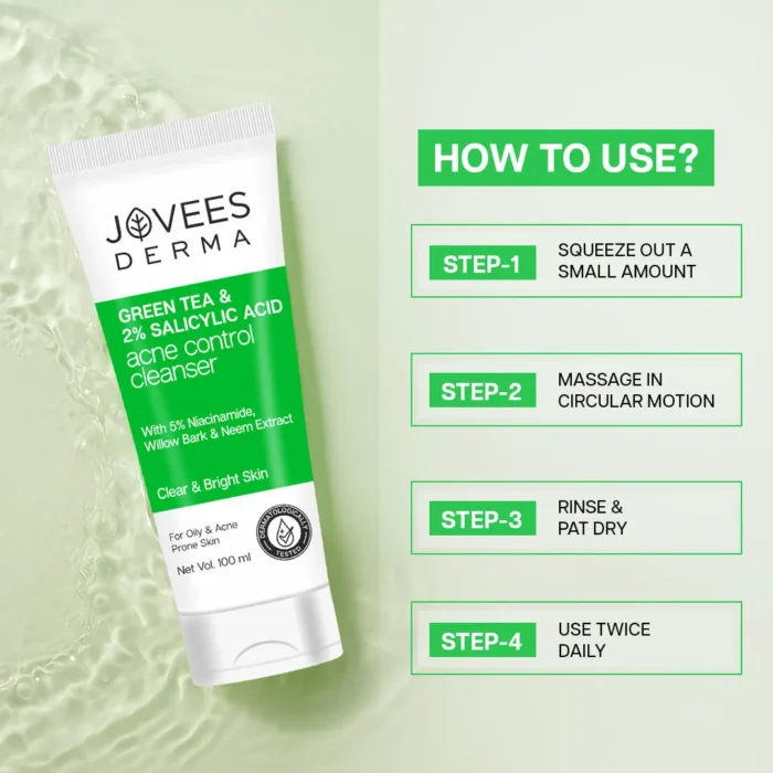 Jovees Derma Green Tea & 2% Salicylic Acid Acne Control Cleanser Face Wash - Image 6