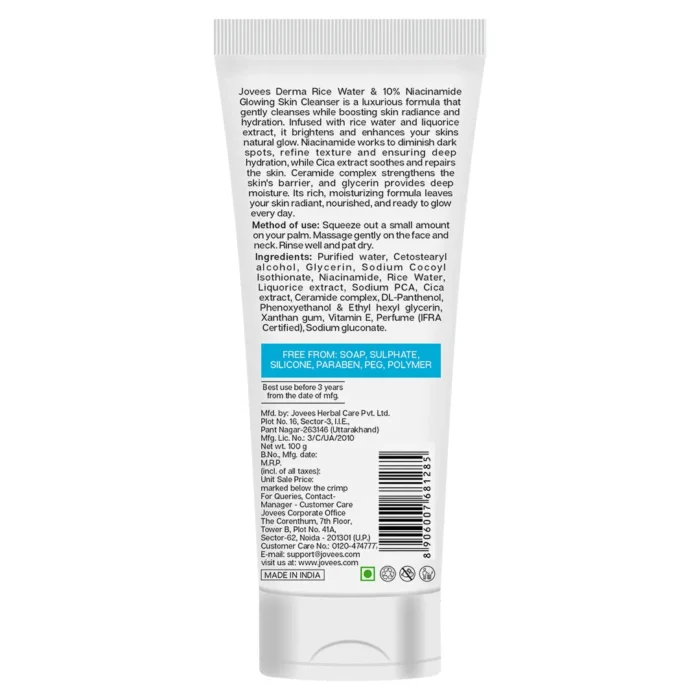 Jovees Derma Rice Water & 10% Niacinamide Glowing Skin Cleanser Face Wash - Image 2