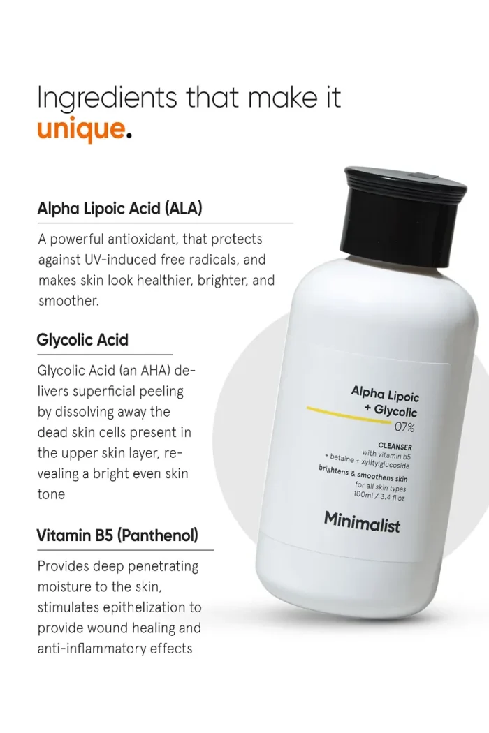 Minimalist Alpha Lipoic + Glycolic 7% Cleanser Exfoliating Face Wash - Image 4